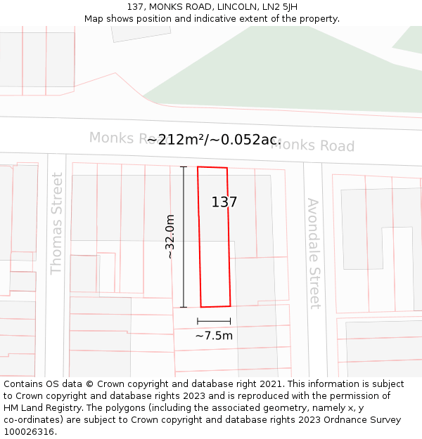 137, MONKS ROAD, LINCOLN, LN2 5JH: Plot and title map