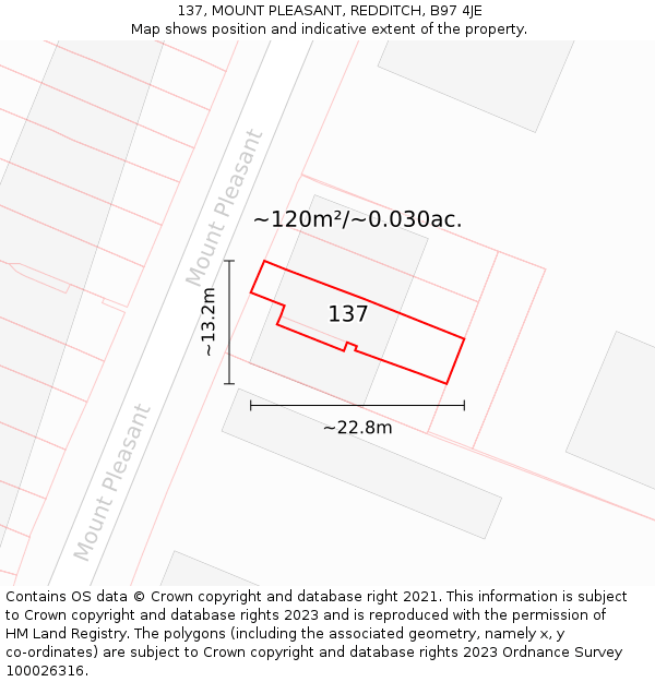 137, MOUNT PLEASANT, REDDITCH, B97 4JE: Plot and title map