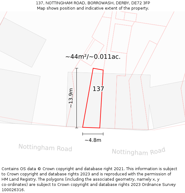 137, NOTTINGHAM ROAD, BORROWASH, DERBY, DE72 3FP: Plot and title map