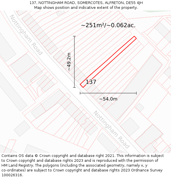 137, NOTTINGHAM ROAD, SOMERCOTES, ALFRETON, DE55 4JH: Plot and title map