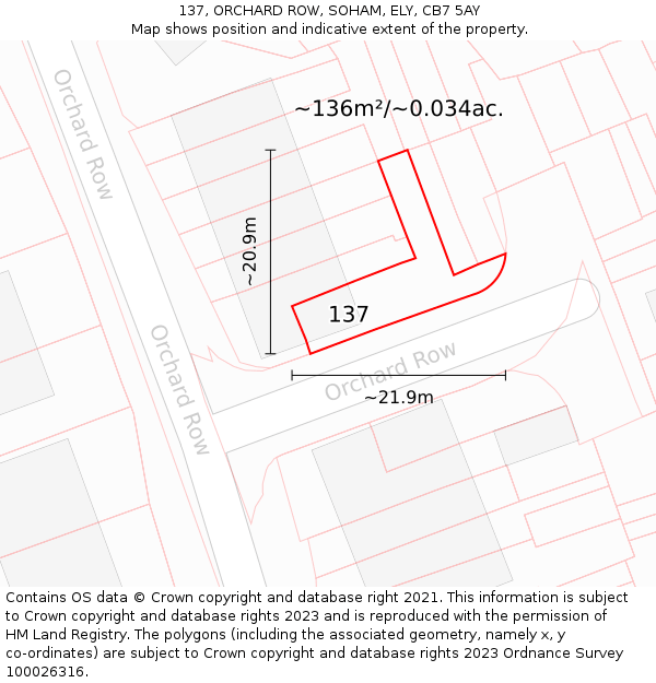 137, ORCHARD ROW, SOHAM, ELY, CB7 5AY: Plot and title map