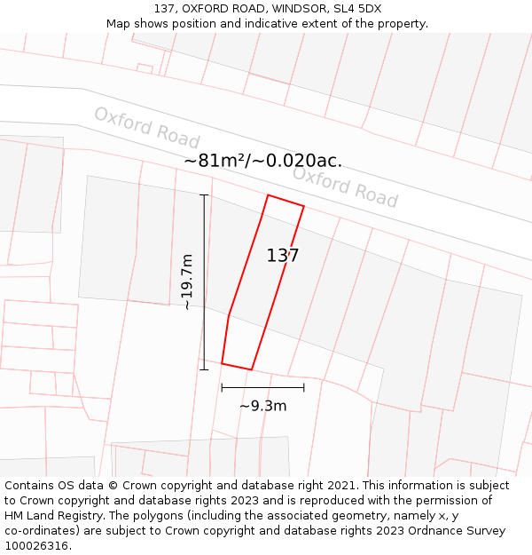 137, OXFORD ROAD, WINDSOR, SL4 5DX: Plot and title map