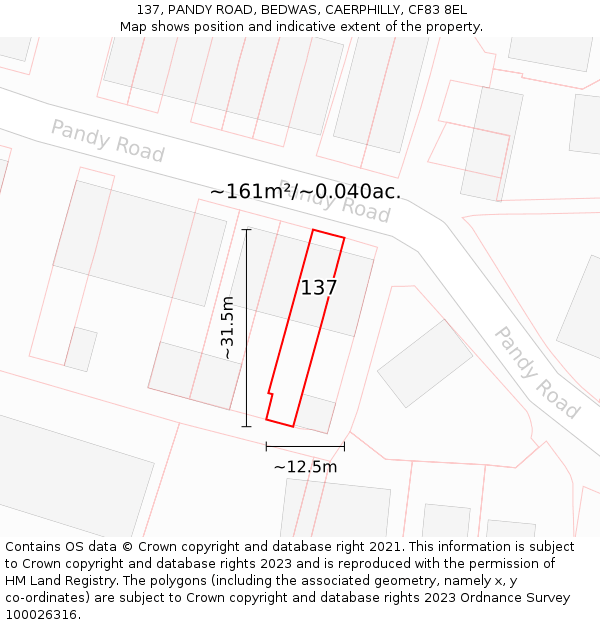 137, PANDY ROAD, BEDWAS, CAERPHILLY, CF83 8EL: Plot and title map