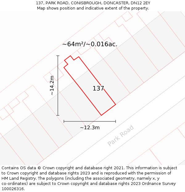 137, PARK ROAD, CONISBROUGH, DONCASTER, DN12 2EY: Plot and title map