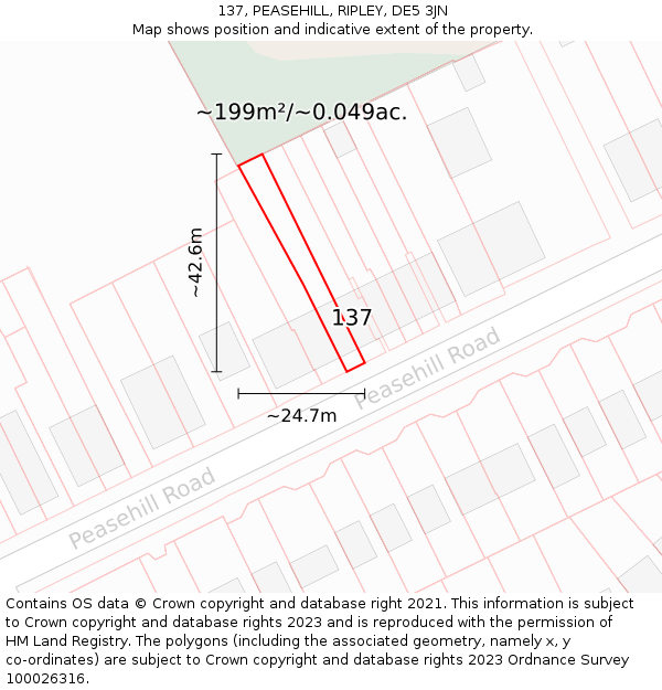 137, PEASEHILL, RIPLEY, DE5 3JN: Plot and title map