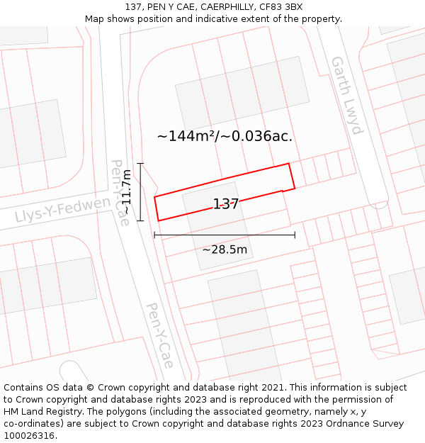 137, PEN Y CAE, CAERPHILLY, CF83 3BX: Plot and title map