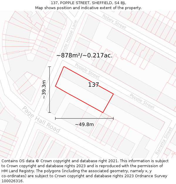 137, POPPLE STREET, SHEFFIELD, S4 8JL: Plot and title map
