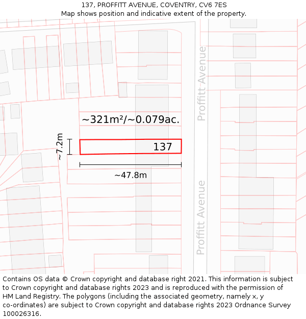 137, PROFFITT AVENUE, COVENTRY, CV6 7ES: Plot and title map