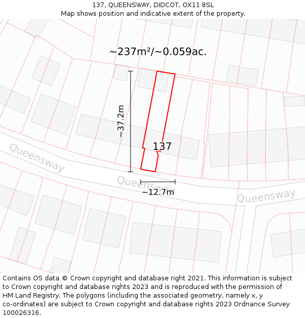 137, QUEENSWAY, DIDCOT, OX11 8SL: Plot and title map