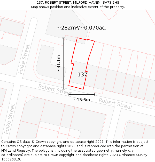 137, ROBERT STREET, MILFORD HAVEN, SA73 2HS: Plot and title map