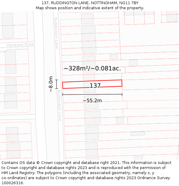 137, RUDDINGTON LANE, NOTTINGHAM, NG11 7BY: Plot and title map