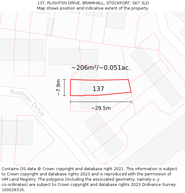 137, RUSHTON DRIVE, BRAMHALL, STOCKPORT, SK7 3LD: Plot and title map