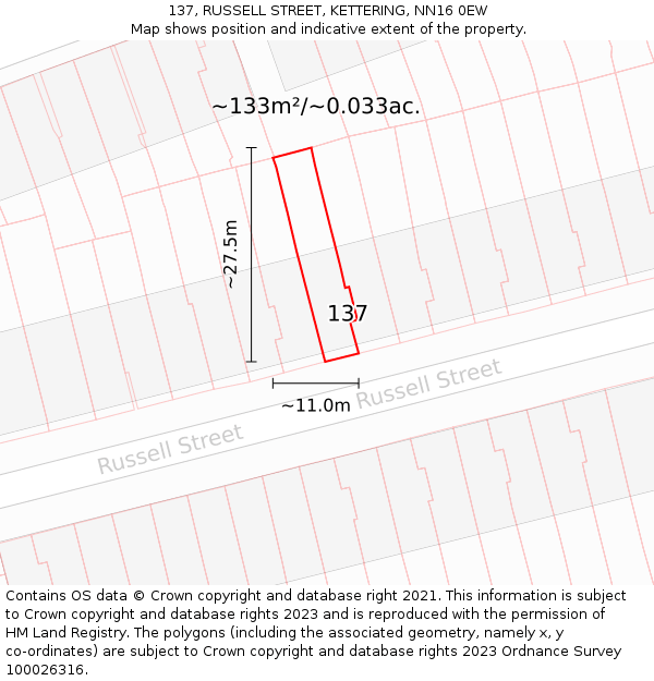 137, RUSSELL STREET, KETTERING, NN16 0EW: Plot and title map