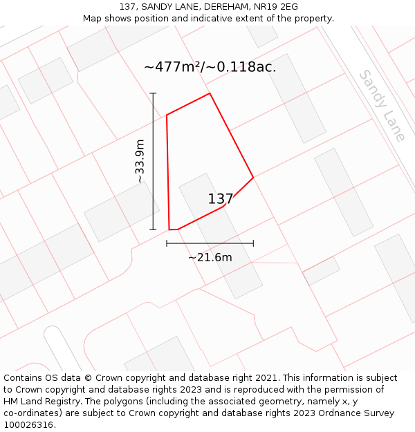 137, SANDY LANE, DEREHAM, NR19 2EG: Plot and title map