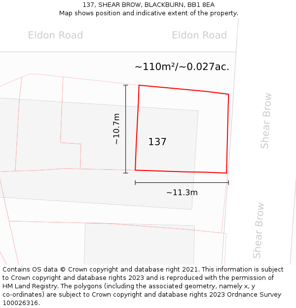 137, SHEAR BROW, BLACKBURN, BB1 8EA: Plot and title map