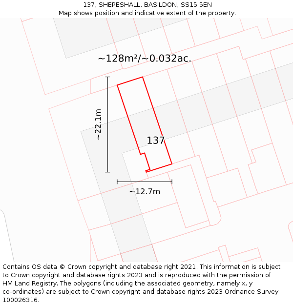 137, SHEPESHALL, BASILDON, SS15 5EN: Plot and title map