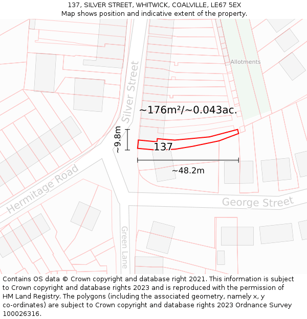 137, SILVER STREET, WHITWICK, COALVILLE, LE67 5EX: Plot and title map