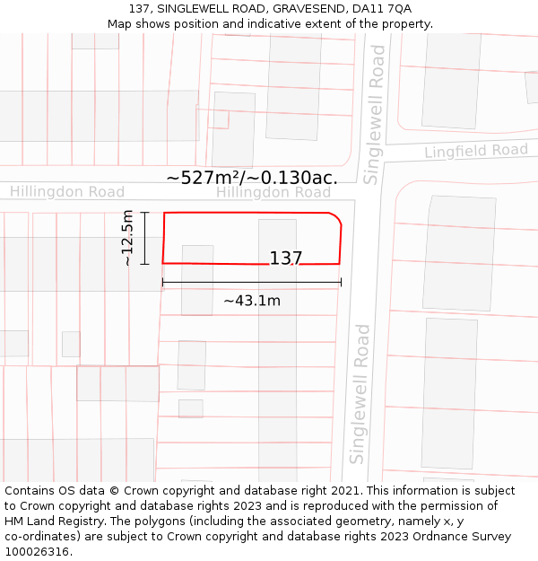 137, SINGLEWELL ROAD, GRAVESEND, DA11 7QA: Plot and title map