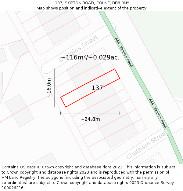 137, SKIPTON ROAD, COLNE, BB8 0NY: Plot and title map