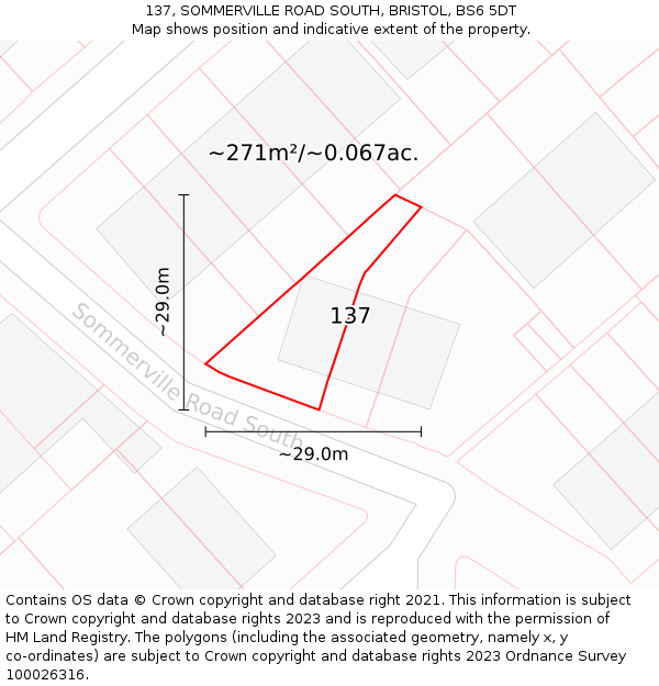 137, SOMMERVILLE ROAD SOUTH, BRISTOL, BS6 5DT: Plot and title map
