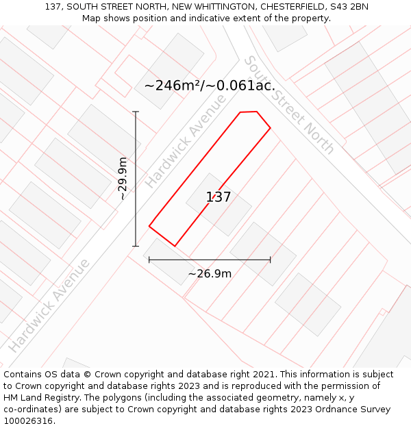 137, SOUTH STREET NORTH, NEW WHITTINGTON, CHESTERFIELD, S43 2BN: Plot and title map