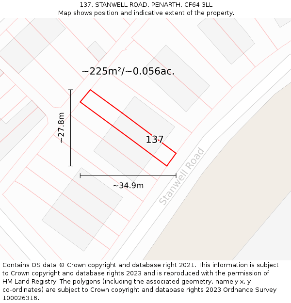 137, STANWELL ROAD, PENARTH, CF64 3LL: Plot and title map