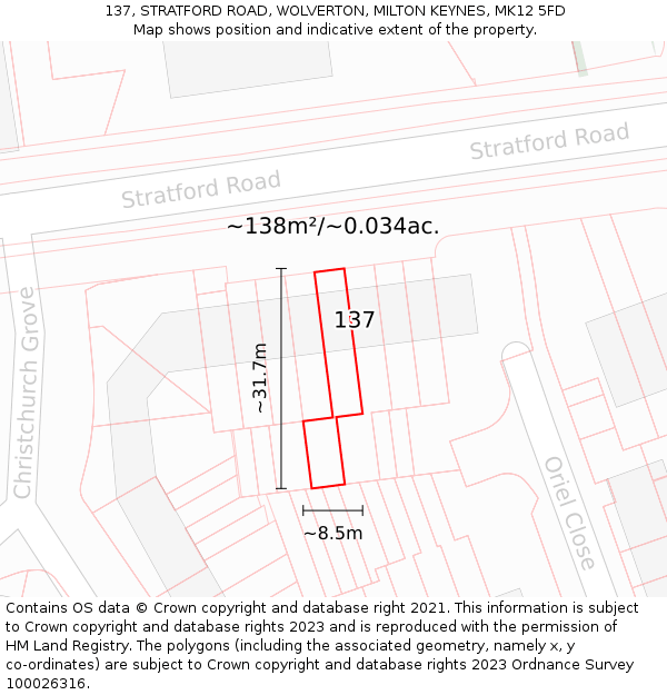137, STRATFORD ROAD, WOLVERTON, MILTON KEYNES, MK12 5FD: Plot and title map