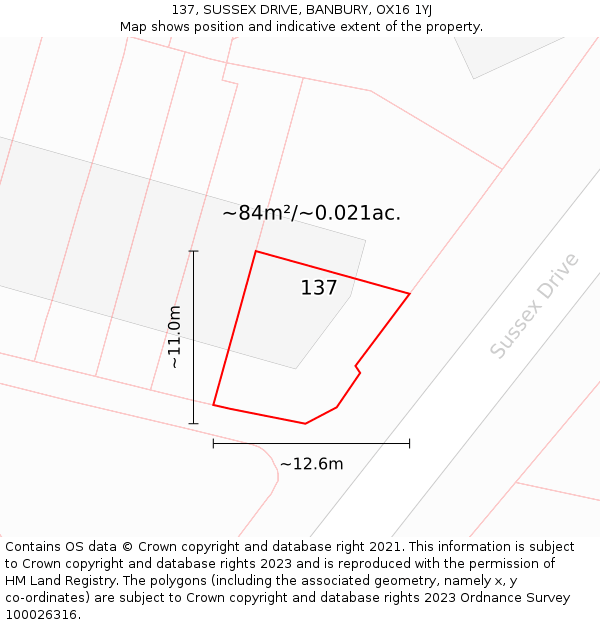 137, SUSSEX DRIVE, BANBURY, OX16 1YJ: Plot and title map