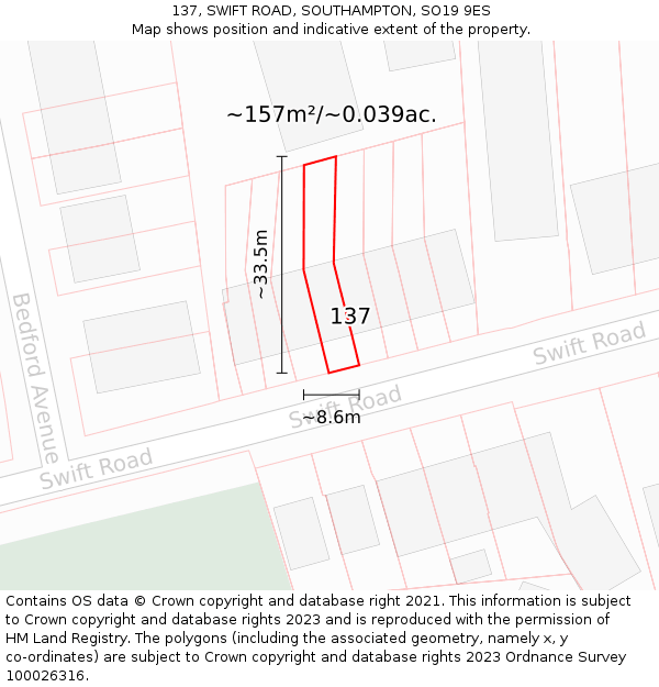 137, SWIFT ROAD, SOUTHAMPTON, SO19 9ES: Plot and title map