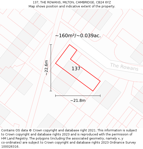 137, THE ROWANS, MILTON, CAMBRIDGE, CB24 6YZ: Plot and title map