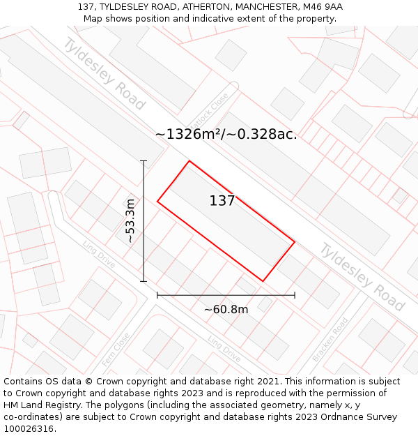 137, TYLDESLEY ROAD, ATHERTON, MANCHESTER, M46 9AA: Plot and title map