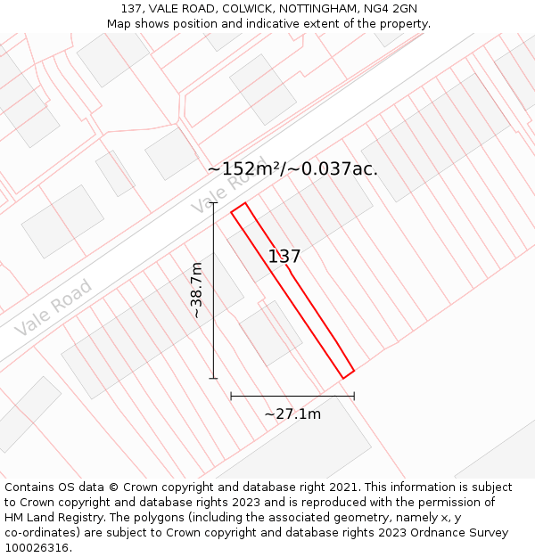 137, VALE ROAD, COLWICK, NOTTINGHAM, NG4 2GN: Plot and title map