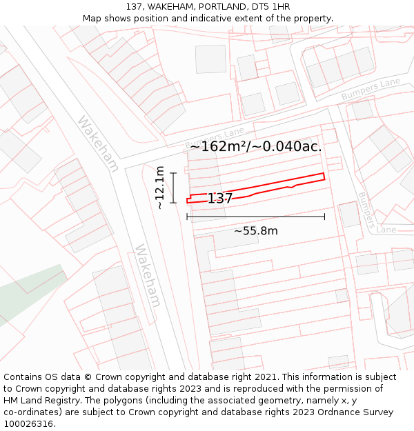 137, WAKEHAM, PORTLAND, DT5 1HR: Plot and title map