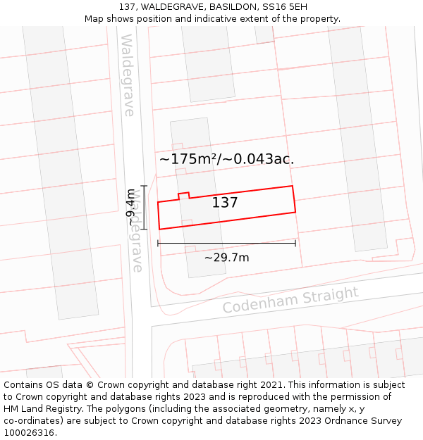 137, WALDEGRAVE, BASILDON, SS16 5EH: Plot and title map