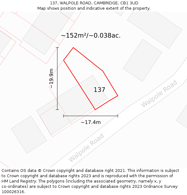 137, WALPOLE ROAD, CAMBRIDGE, CB1 3UD: Plot and title map