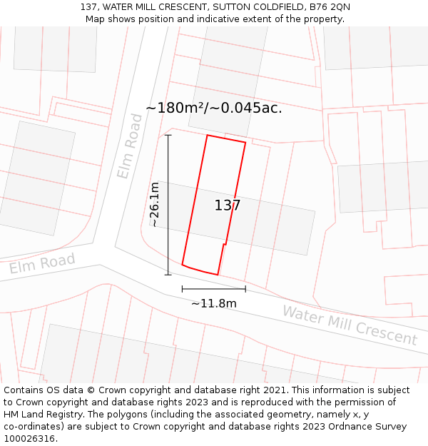 137, WATER MILL CRESCENT, SUTTON COLDFIELD, B76 2QN: Plot and title map