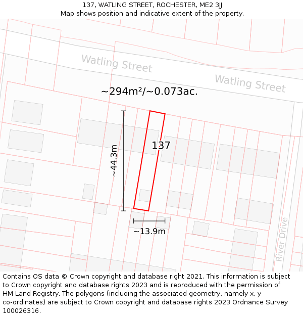 137, WATLING STREET, ROCHESTER, ME2 3JJ: Plot and title map