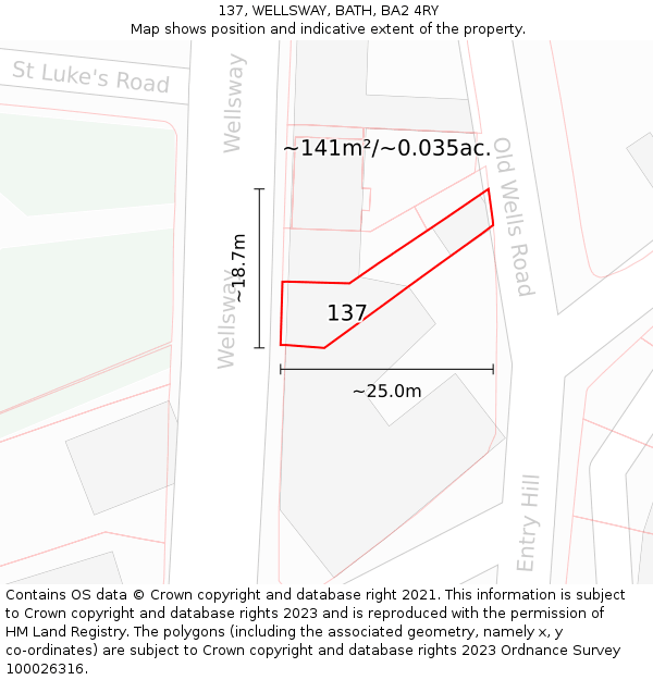 137, WELLSWAY, BATH, BA2 4RY: Plot and title map