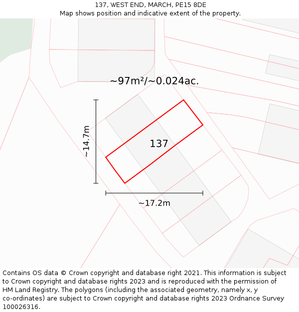 137, WEST END, MARCH, PE15 8DE: Plot and title map
