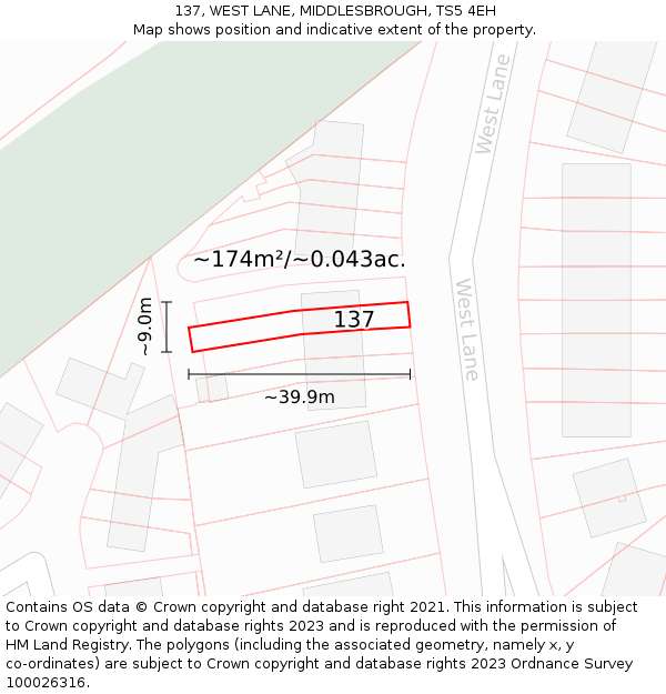 137, WEST LANE, MIDDLESBROUGH, TS5 4EH: Plot and title map