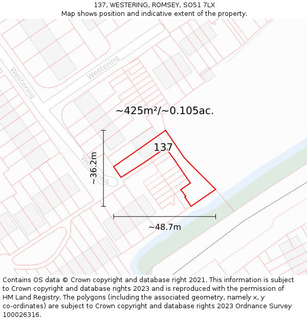 137, WESTERING, ROMSEY, SO51 7LX: Plot and title map