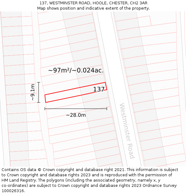 137, WESTMINSTER ROAD, HOOLE, CHESTER, CH2 3AR: Plot and title map