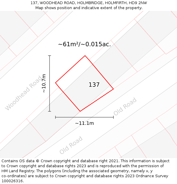 137, WOODHEAD ROAD, HOLMBRIDGE, HOLMFIRTH, HD9 2NW: Plot and title map