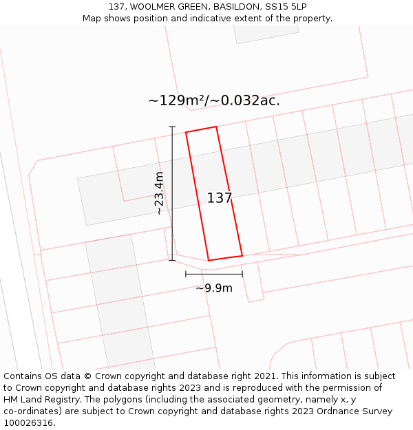 137, WOOLMER GREEN, BASILDON, SS15 5LP: Plot and title map