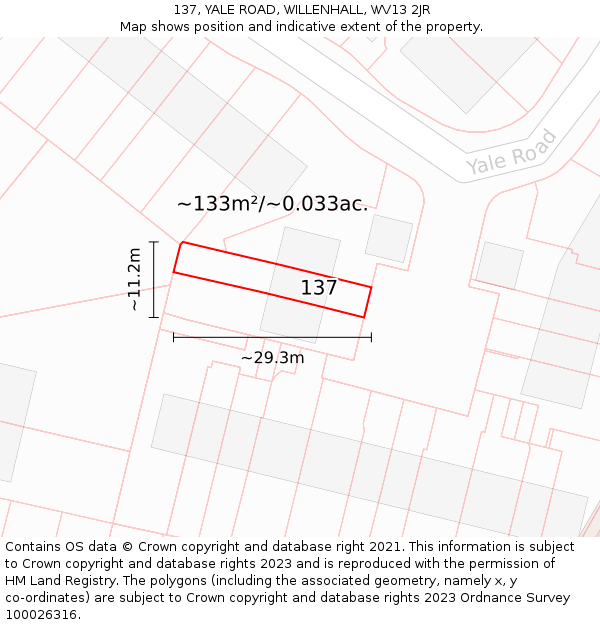 137, YALE ROAD, WILLENHALL, WV13 2JR: Plot and title map