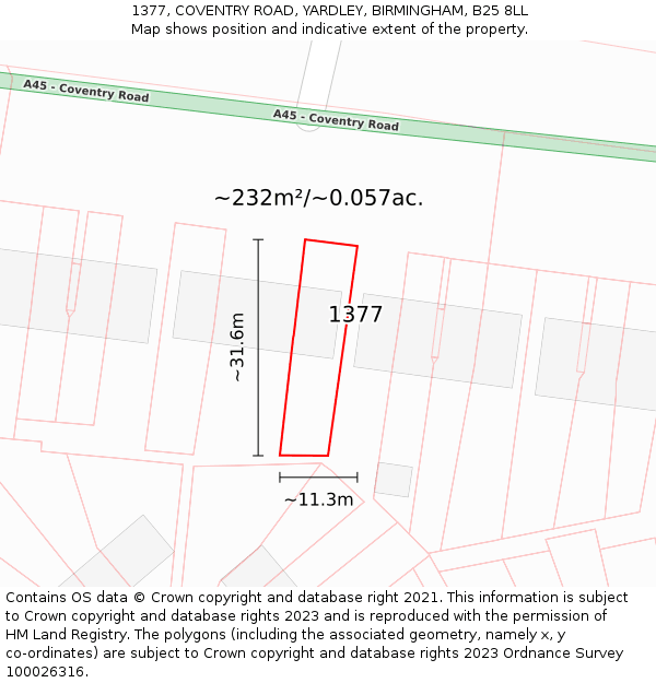 1377, COVENTRY ROAD, YARDLEY, BIRMINGHAM, B25 8LL: Plot and title map