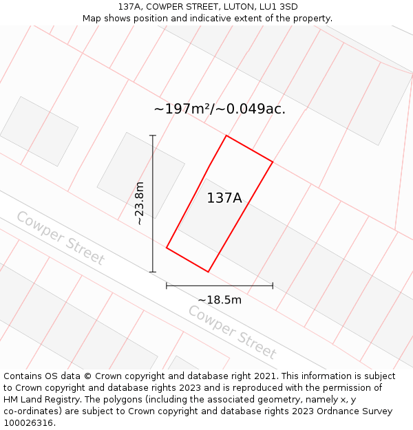 137A, COWPER STREET, LUTON, LU1 3SD: Plot and title map