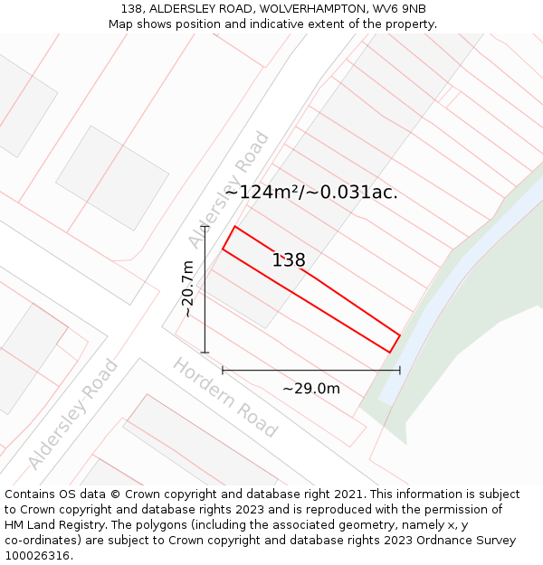 138, ALDERSLEY ROAD, WOLVERHAMPTON, WV6 9NB: Plot and title map