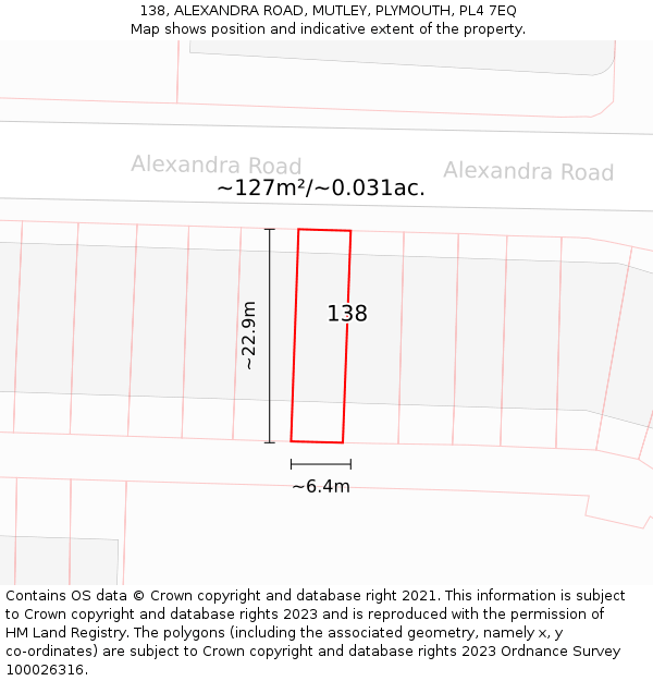 138, ALEXANDRA ROAD, MUTLEY, PLYMOUTH, PL4 7EQ: Plot and title map