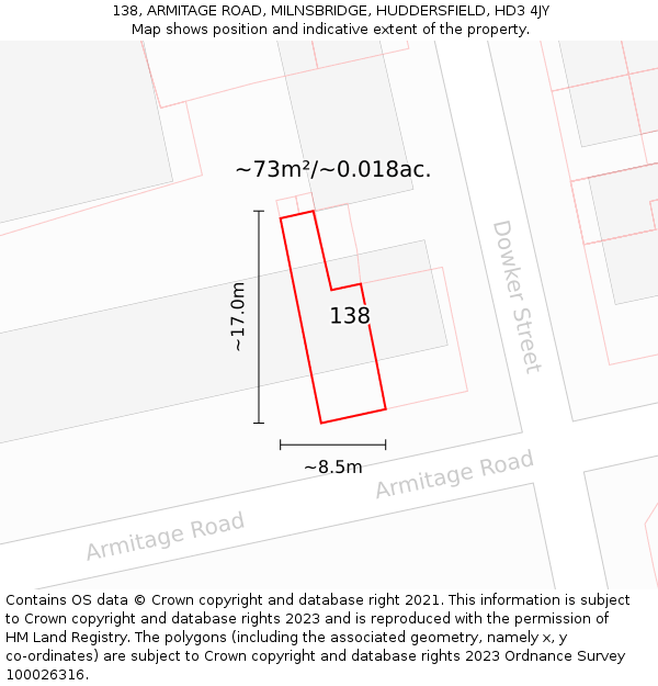 138, ARMITAGE ROAD, MILNSBRIDGE, HUDDERSFIELD, HD3 4JY: Plot and title map
